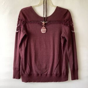 Maurice’s Burgundy Sweater & necklace with Lace Details